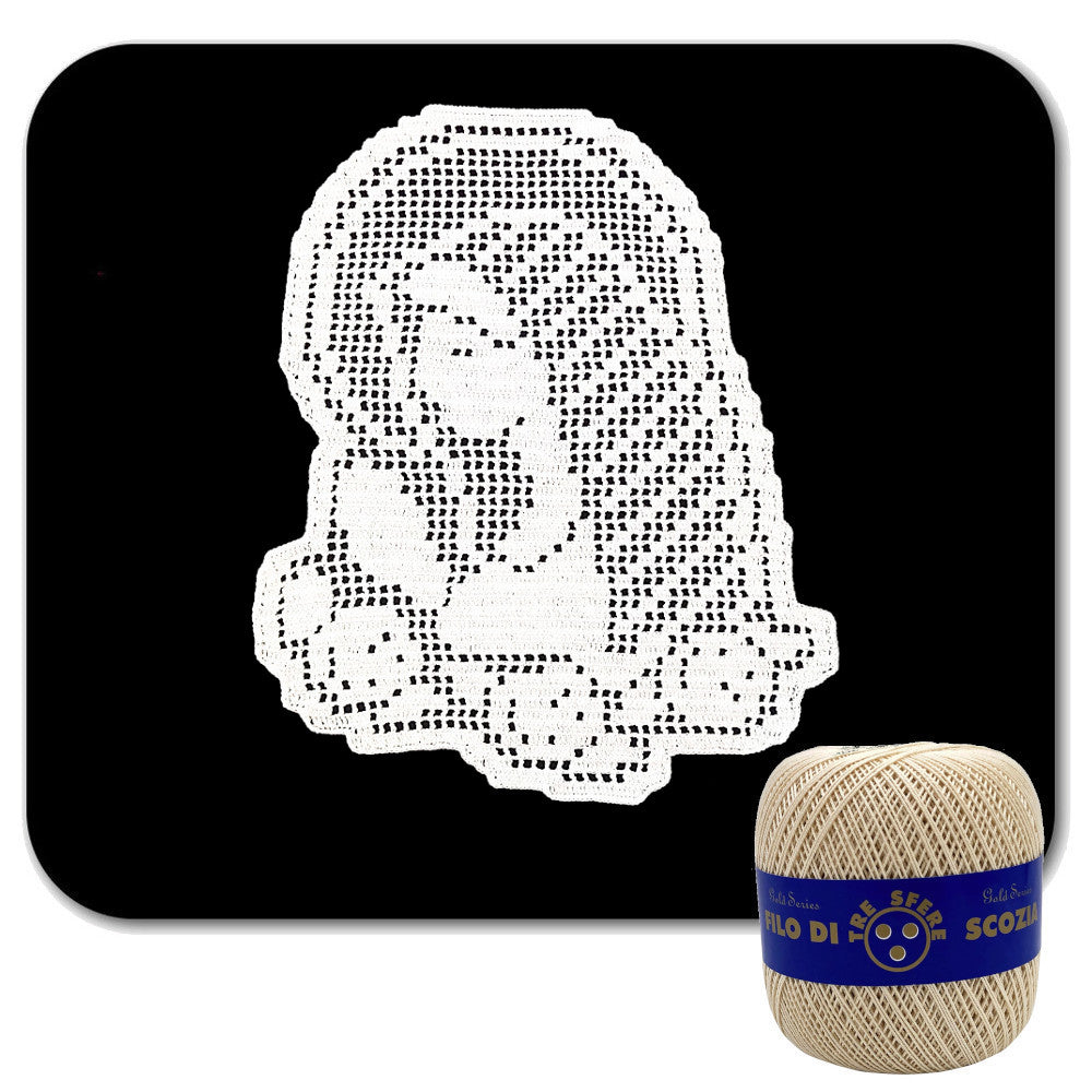 Centrino filet beige Madonna che prega ad uncinetto 28x32 cm