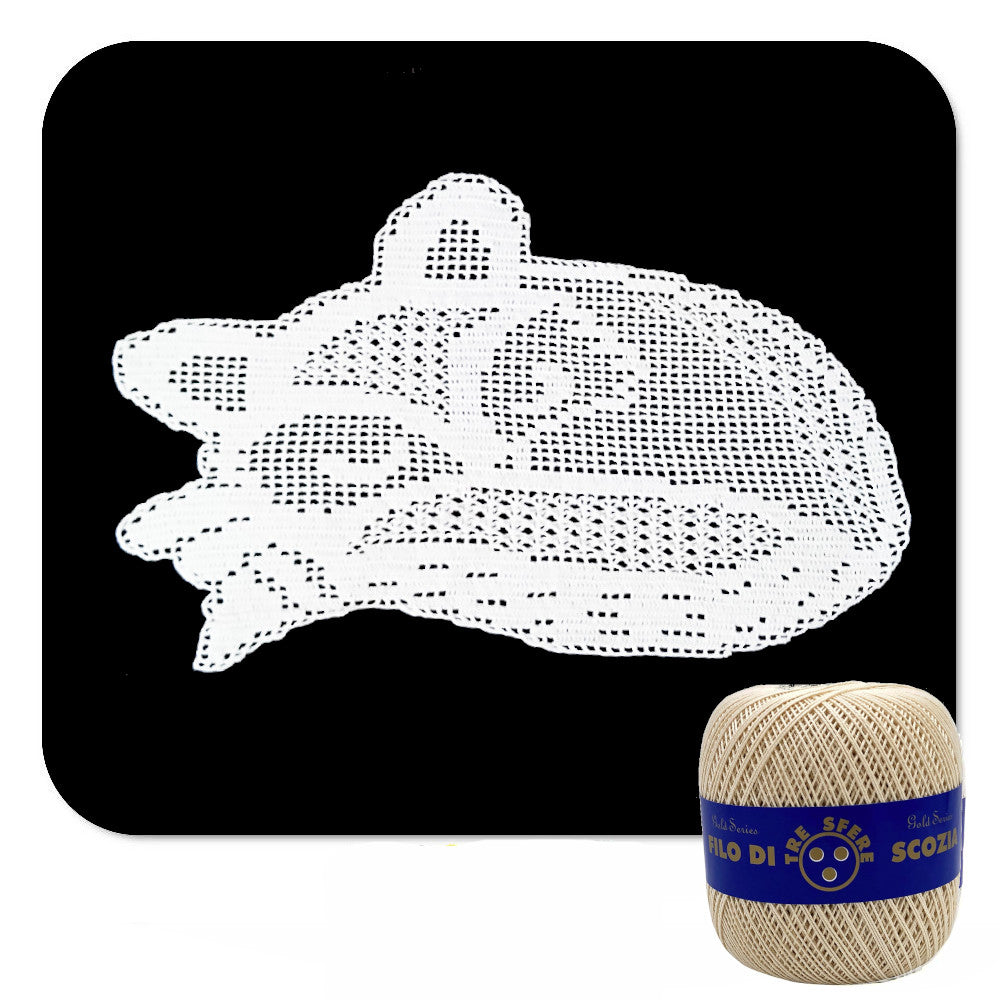 Centrino filet beige a forma di volpe ad uncinetto 40x25 cm