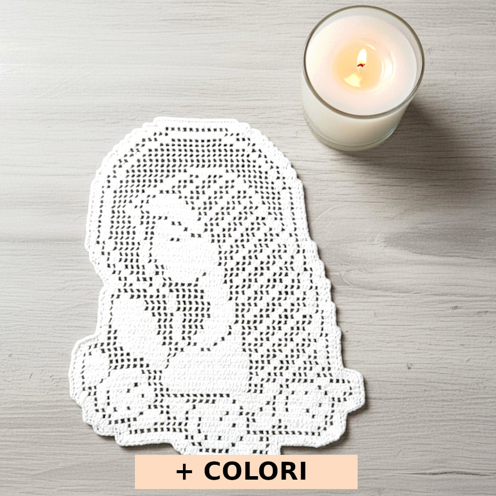 Centrino filet bianco Madonna che prega ad uncinetto 28x32 cm