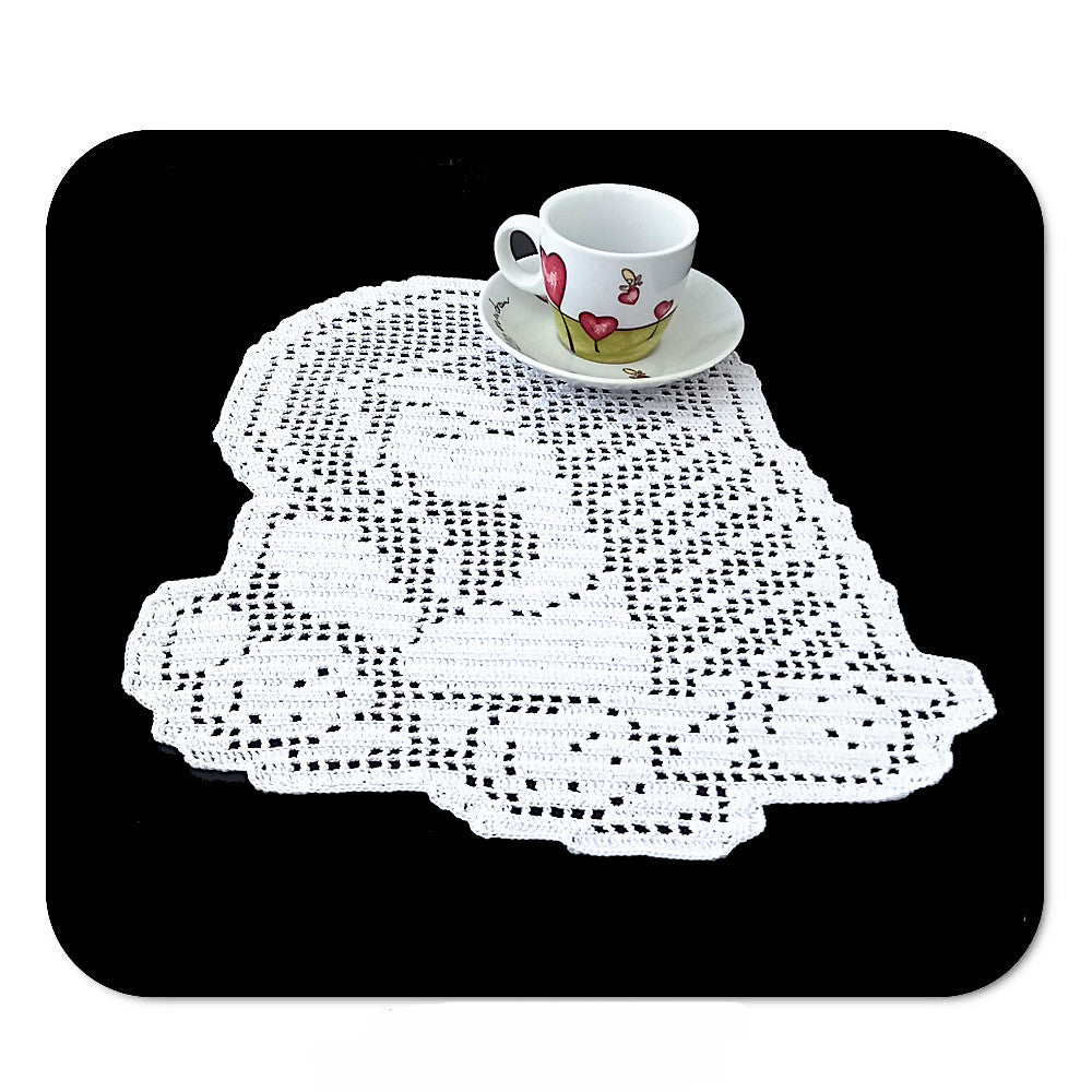 Centrino filet bianco Madonna che prega ad uncinetto 28x32 cm