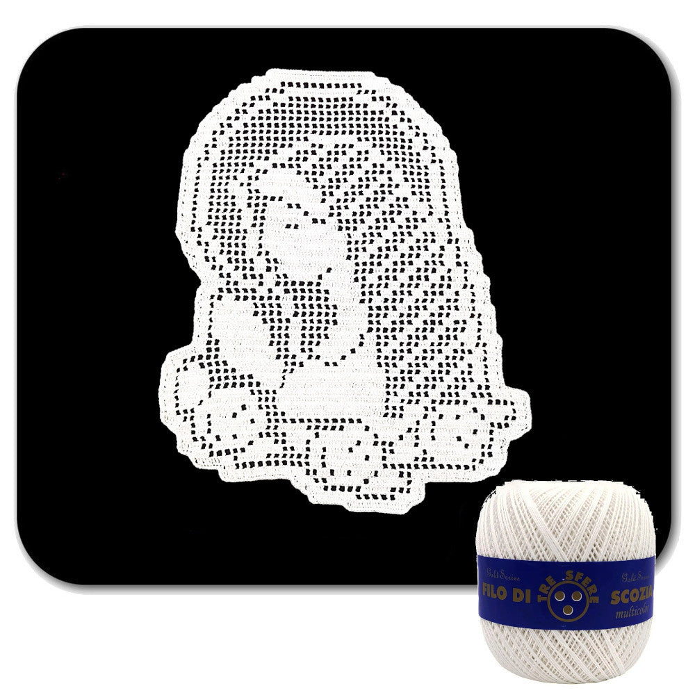 Centrino filet bianco Madonna che prega ad uncinetto 28x32 cm