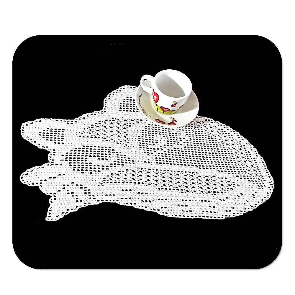 Centrino filet bianco a forma di volpe ad uncinetto 40x25 cm