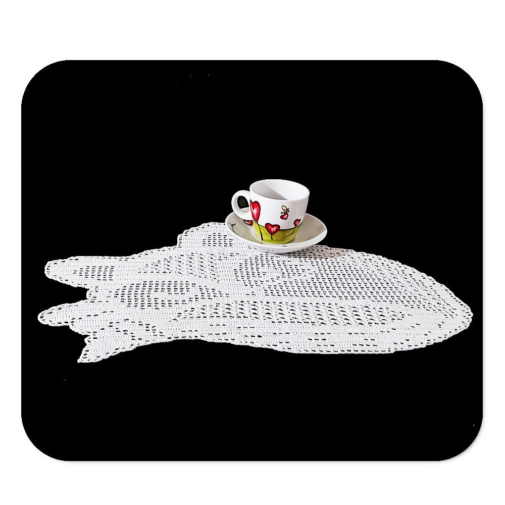 Centrino filet bianco a forma di volpe ad uncinetto 40x25 cm