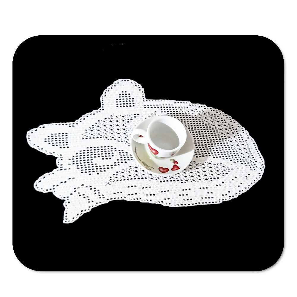 Centrino filet bianco a forma di volpe ad uncinetto 40x25 cm