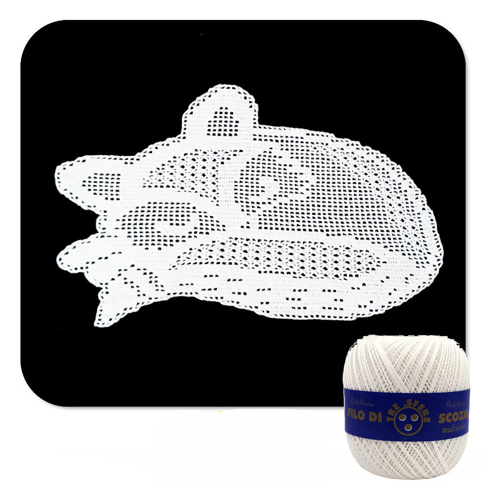 Centrino filet bianco a forma di volpe ad uncinetto 40x25 cm
