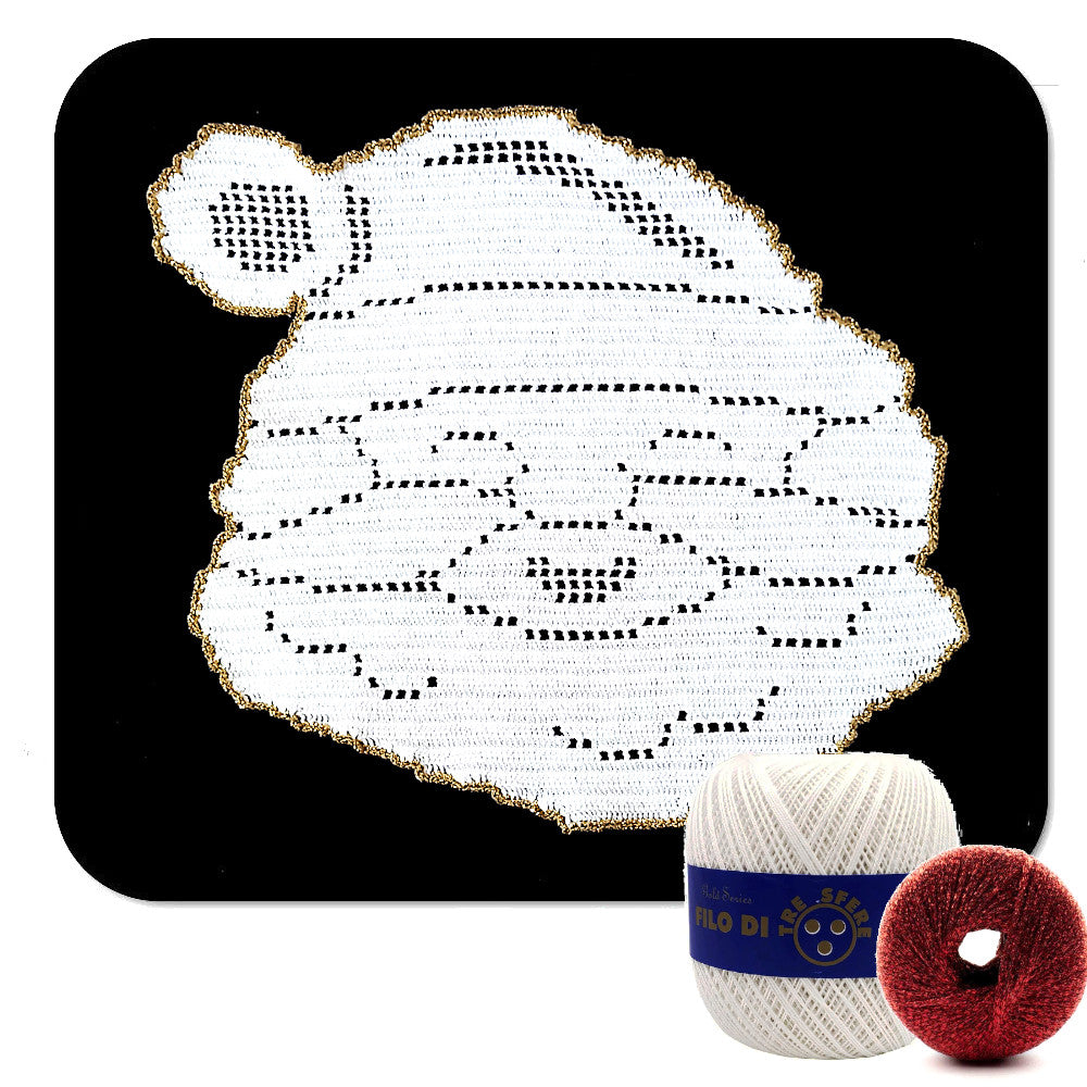 Centrino filet bianco e rosso Babbo Natale ad uncinetto 30x30 cm