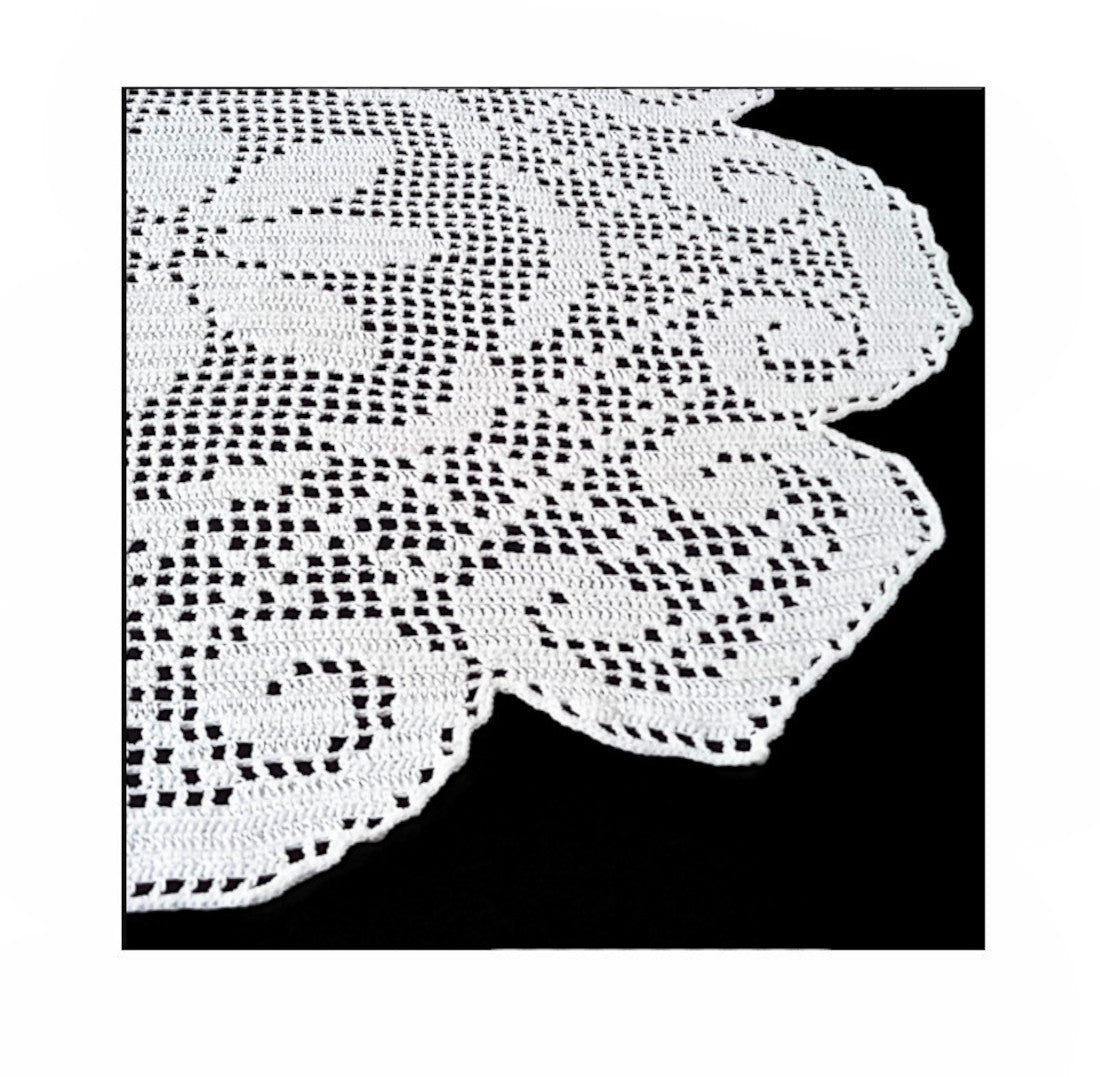 Centrino filet bianco rotondo con fiore ad uncinetto 50 cm