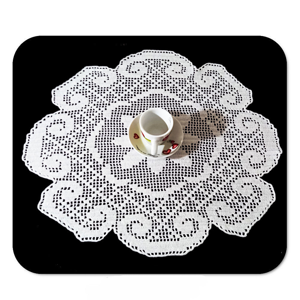 Centrino filet bianco rotondo con fiore ad uncinetto 50 cm