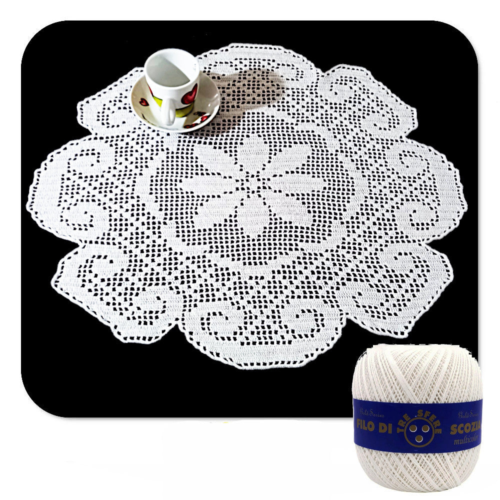 Centrino filet bianco rotondo con fiore ad uncinetto 50 cm
