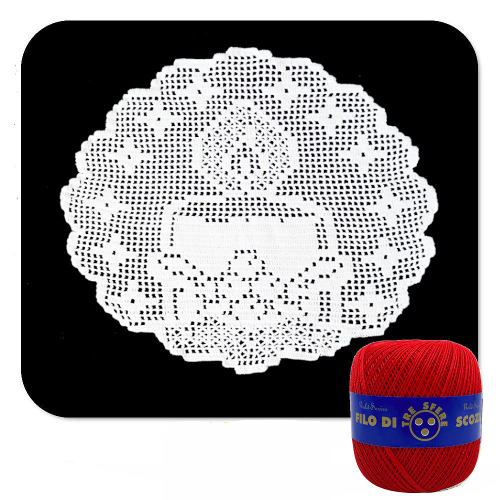 Centrino filet di Natale rosso con candela ad uncinetto 32 cm