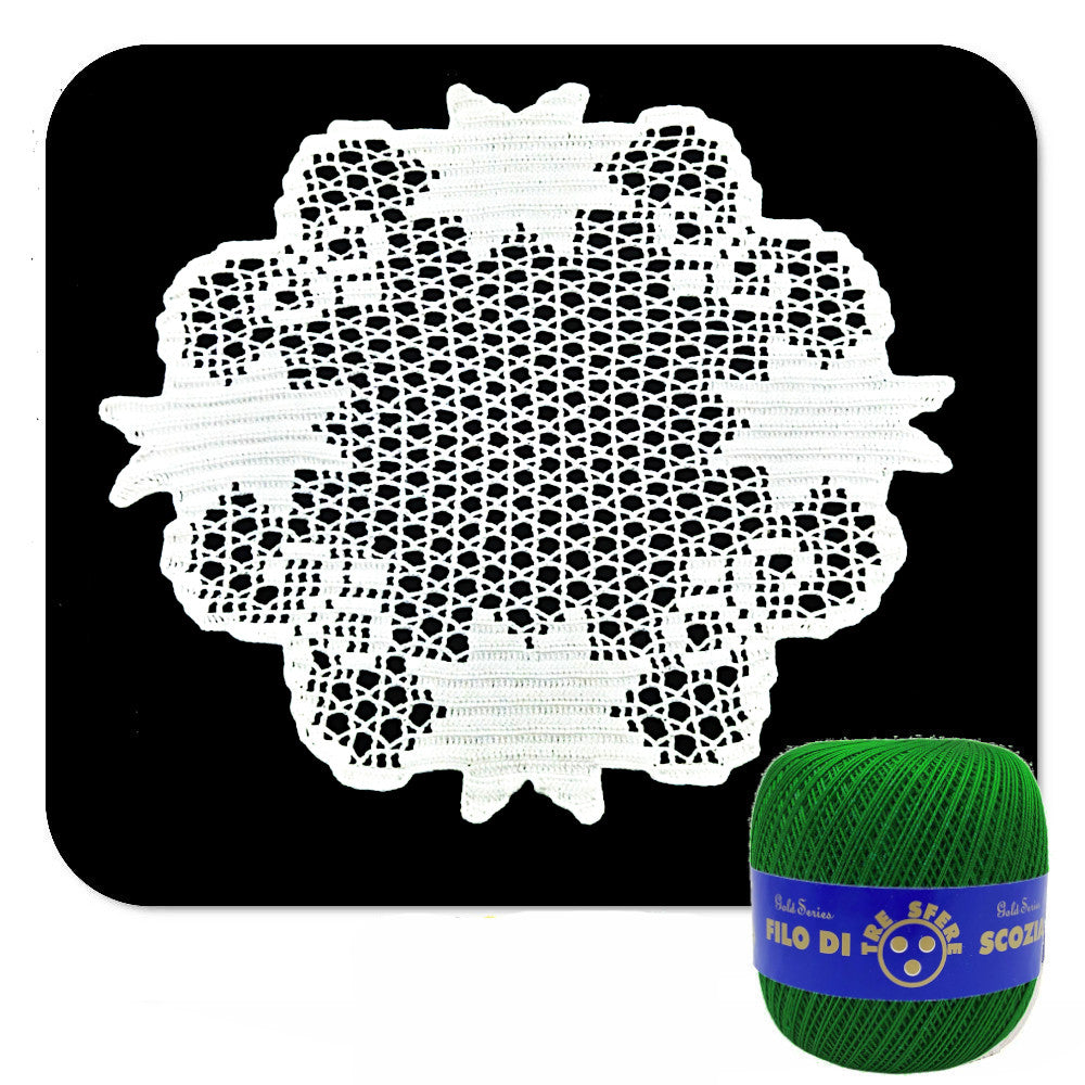 Centrino filet di Natale verde con stelle ad uncinetto 30 cm