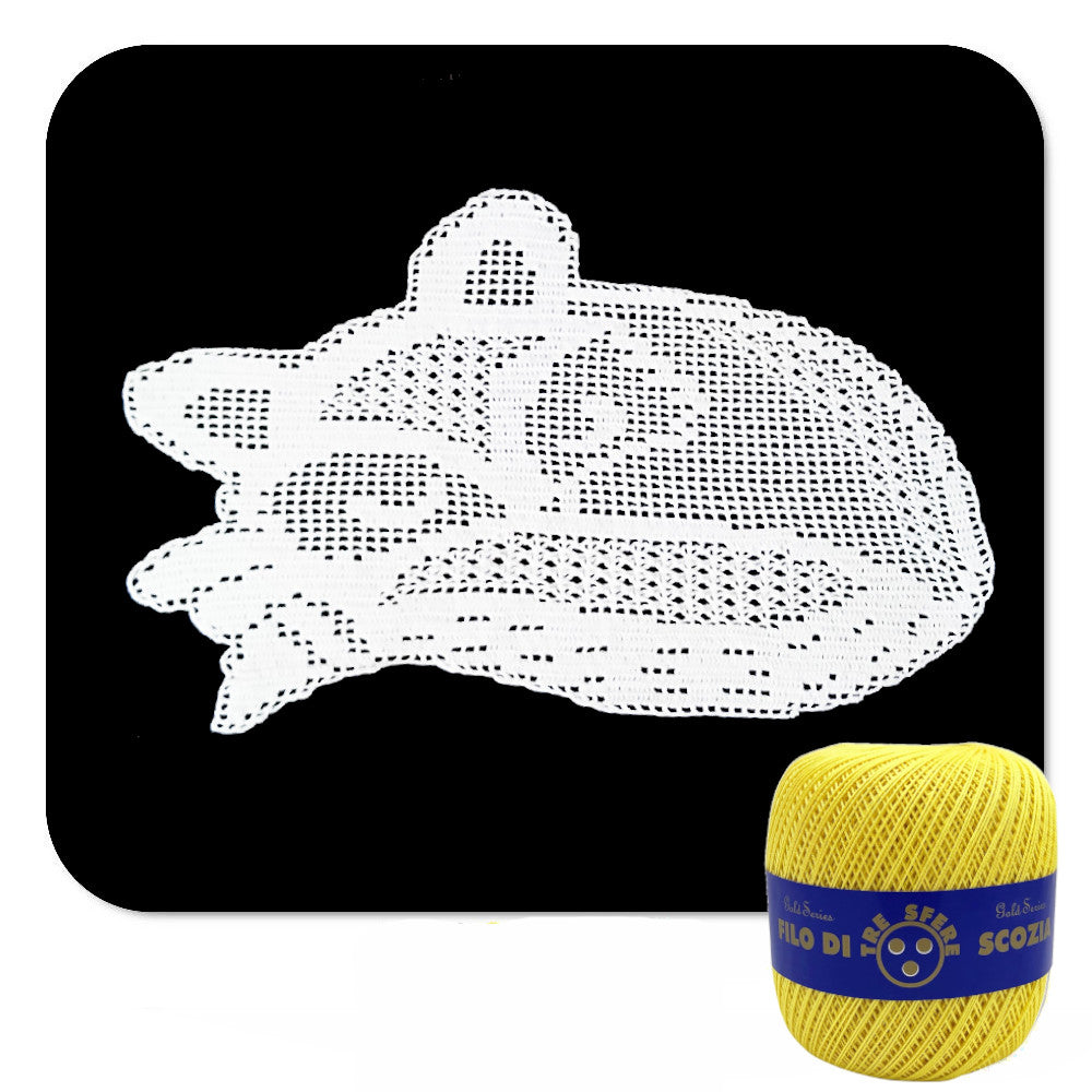 Centrino filet giallo a forma di volpe ad uncinetto 40x25 cm