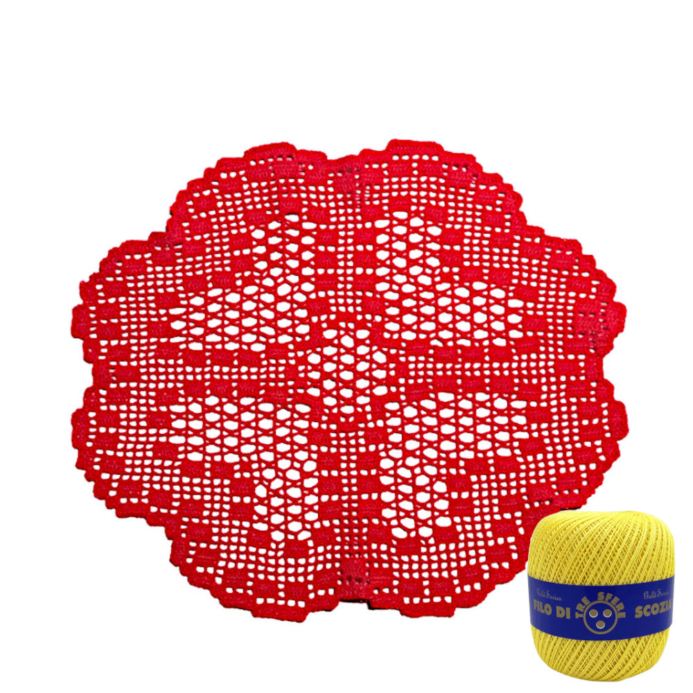 Centrino filet giallo rotondo con cuori ad uncinetto 33 cm 36FLT