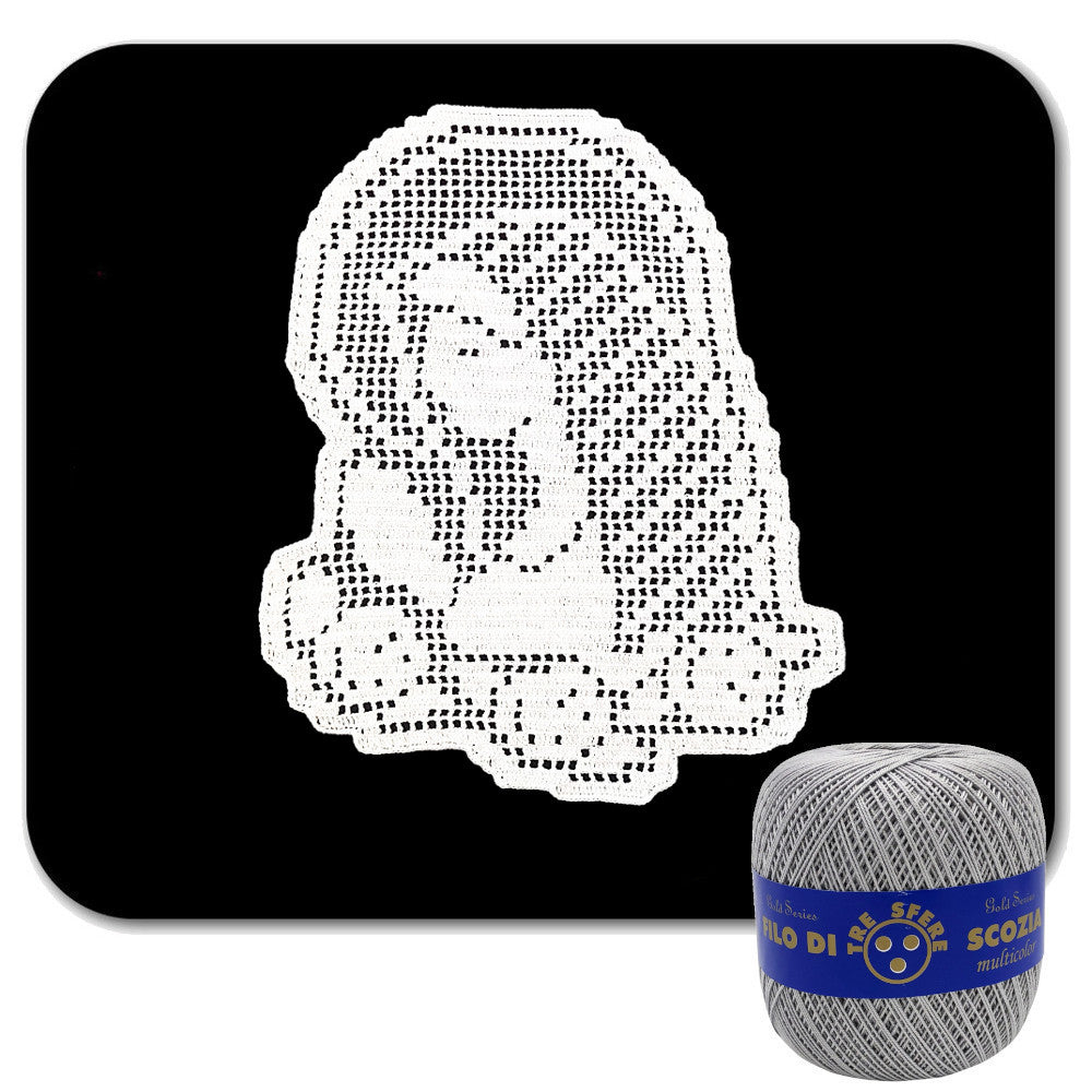 Centrino filet grigio chiaro Madonna che prega ad uncinetto 28x32 cm