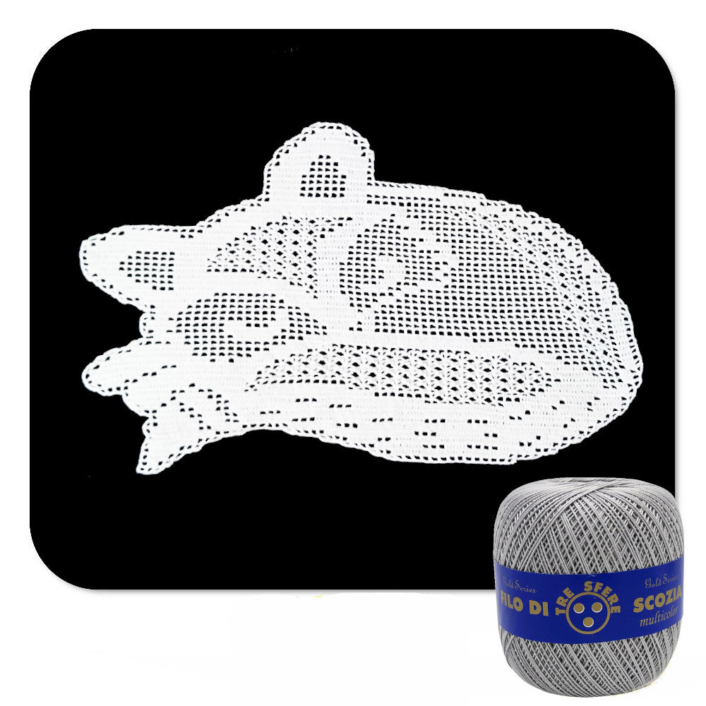 Centrino filet grigio chiaro a forma di volpe ad uncinetto 40x25 cm