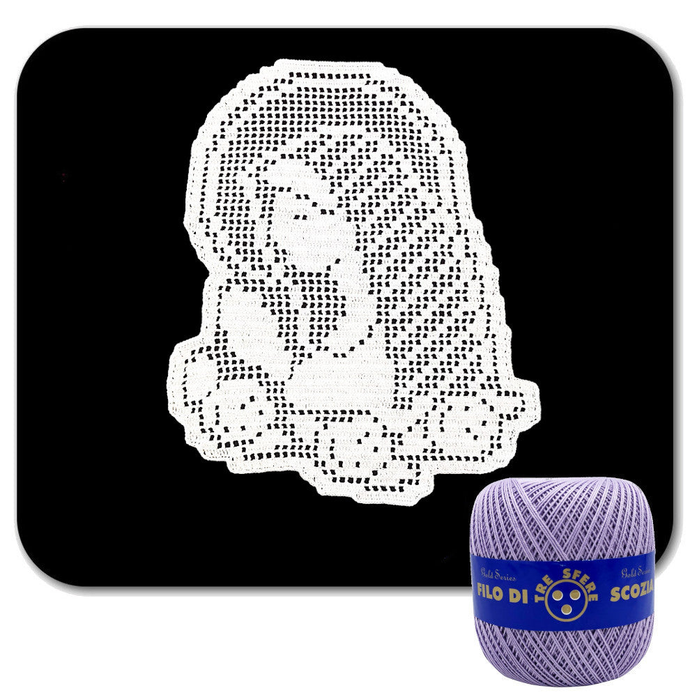 Centrino filet lilla Madonna che prega ad uncinetto 28x32 cm