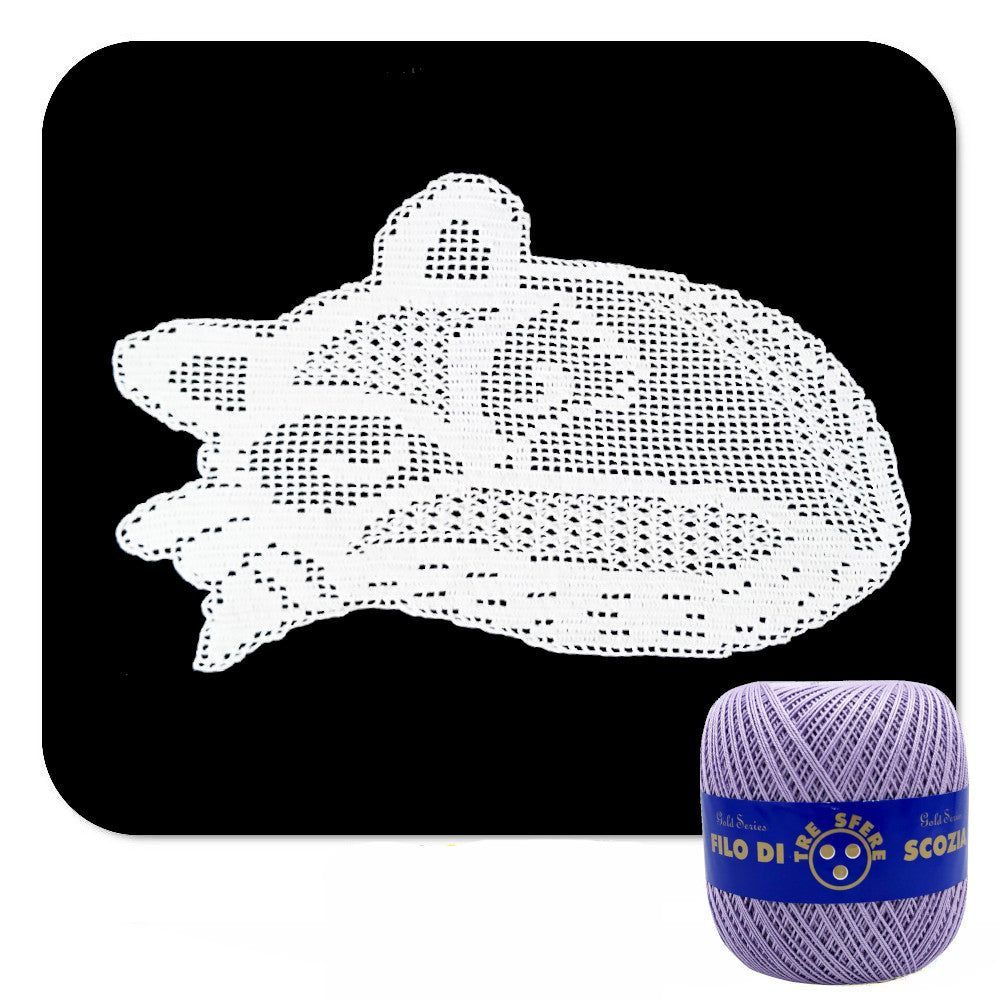 Centrino filet lilla a forma di volpe ad uncinetto 40x25 cm