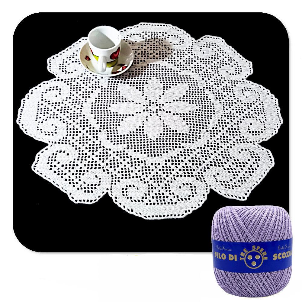 Centrino filet lilla rotondo con fiore ad uncinetto 50 cm