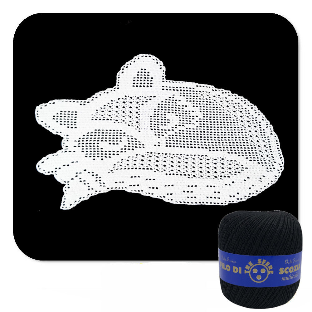 Centrino filet nero a forma di volpe ad uncinetto 40x25 cm