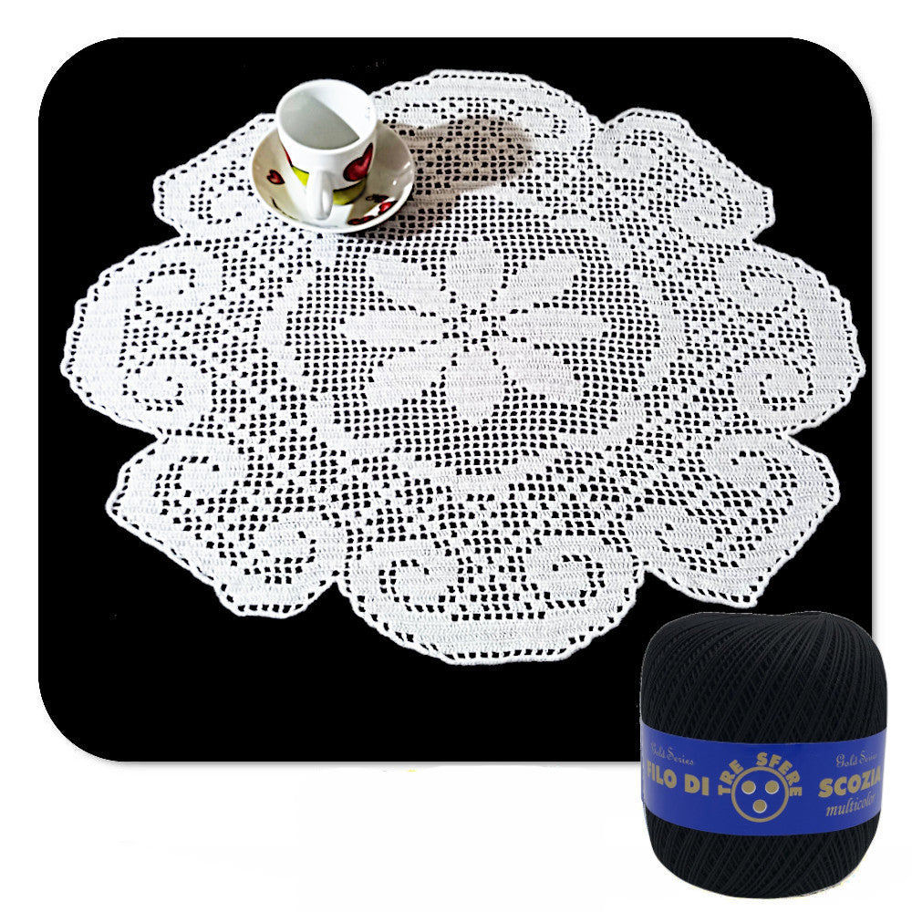 Centrino filet nero rotondo con fiore ad uncinetto 50 cm