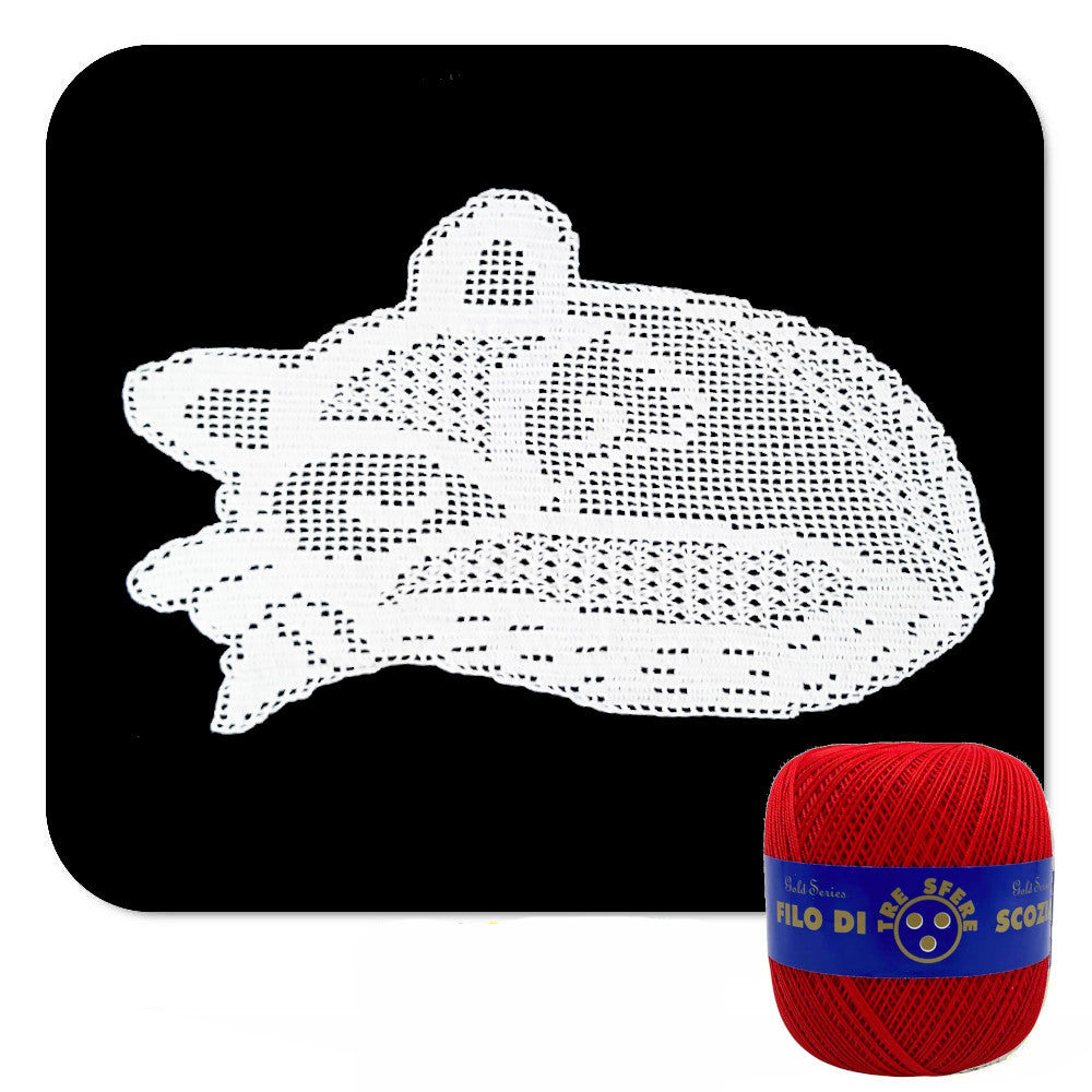 Centrino filet rosso a forma di volpe ad uncinetto 40x25 cm