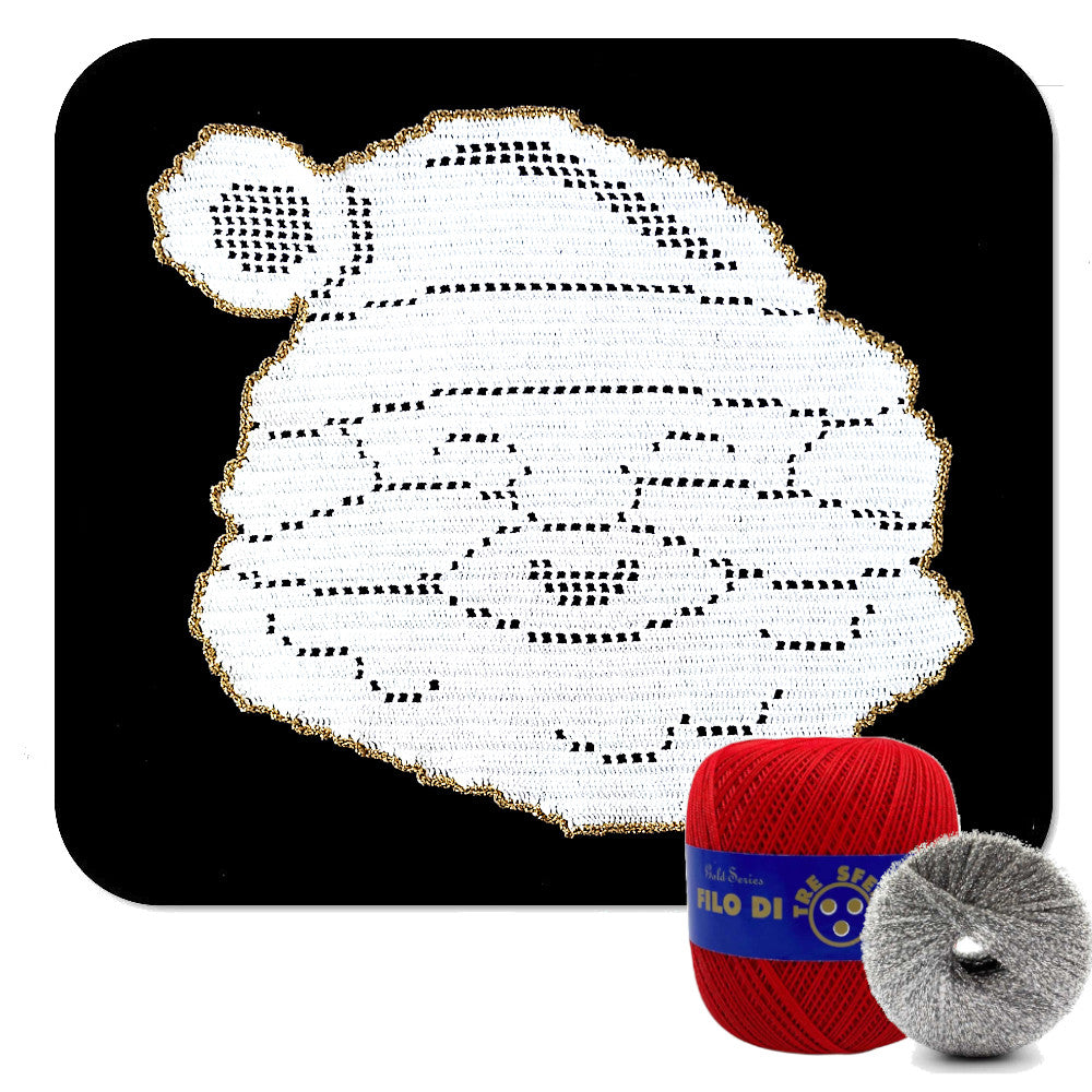 Centrino filet rosso e argento Babbo Natale ad uncinetto 30x30 cm