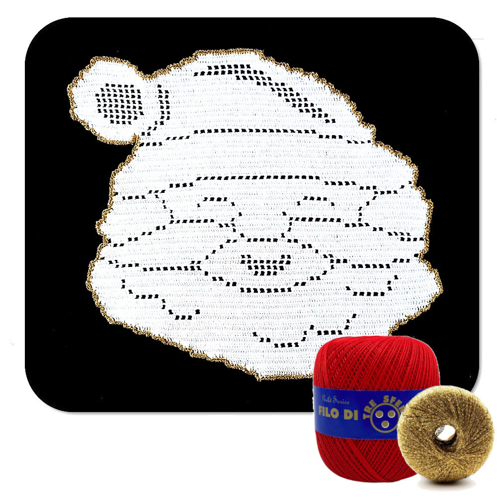 Centrino filet rosso e oro Babbo Natale ad uncinetto 30x30 cm