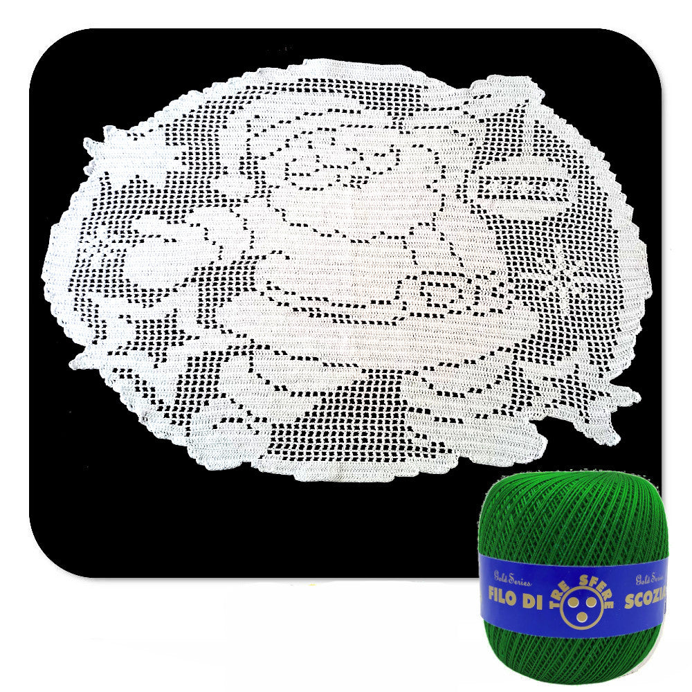 Centrino filet verde con Babbo Natale ad uncinetto 51x41 cm
