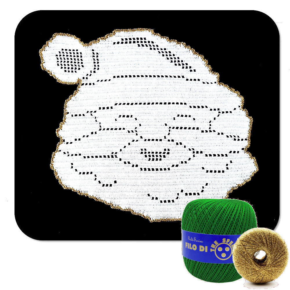 Centrino filet verde e oro Babbo Natale ad uncinetto 30x30 cm
