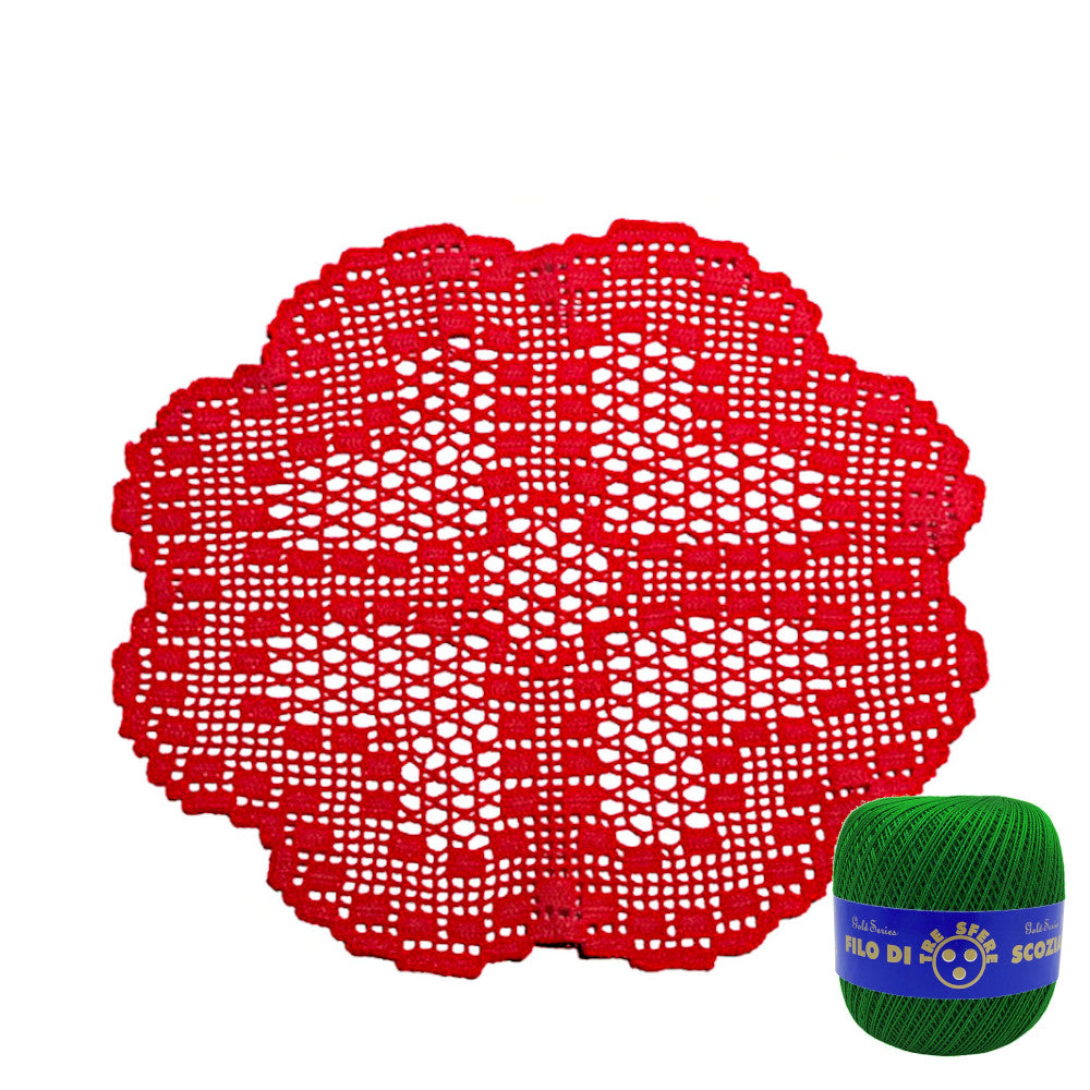 Centrino filet verde rotondo con cuori ad uncinetto 33 cm