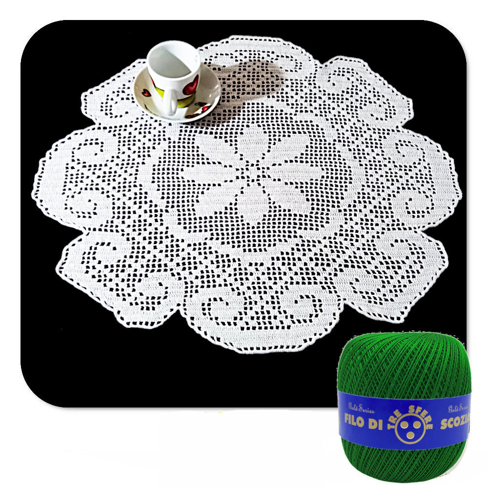 Centrino filet verde rotondo con fiore ad uncinetto 50 cm