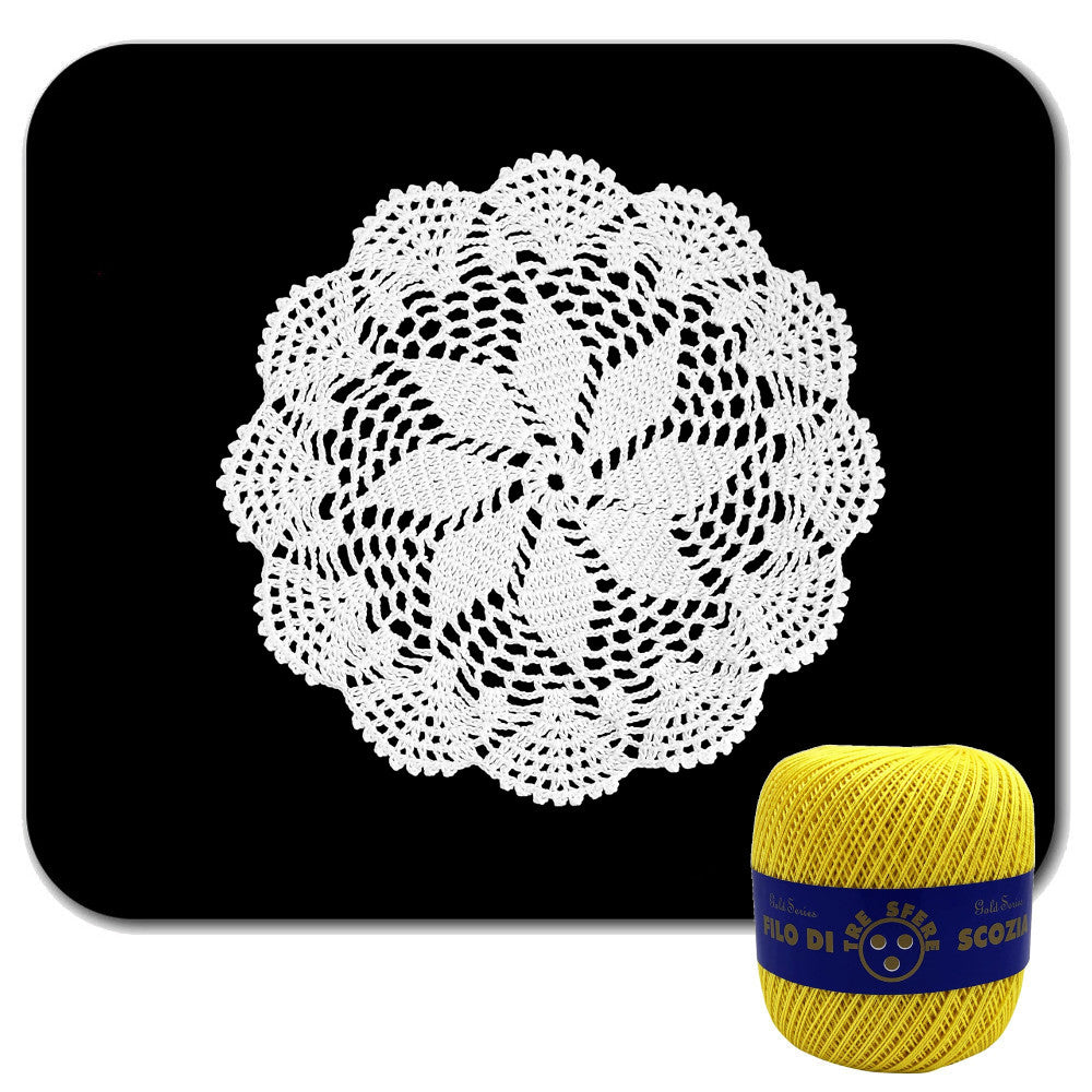 Centrino giallo rotondo ad uncinetto in cotone 22 cm