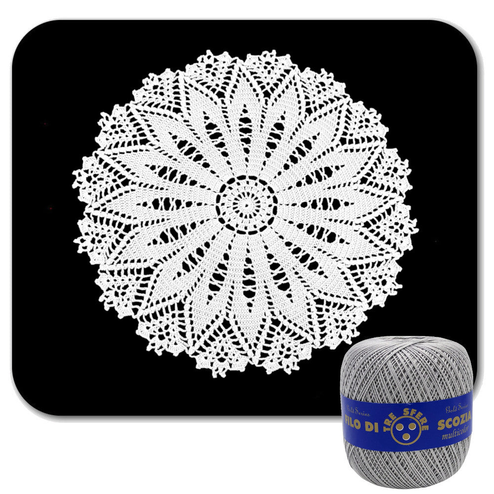 Centrino grigio chiaro rotondo ad uncinetto in cotone 37 cm