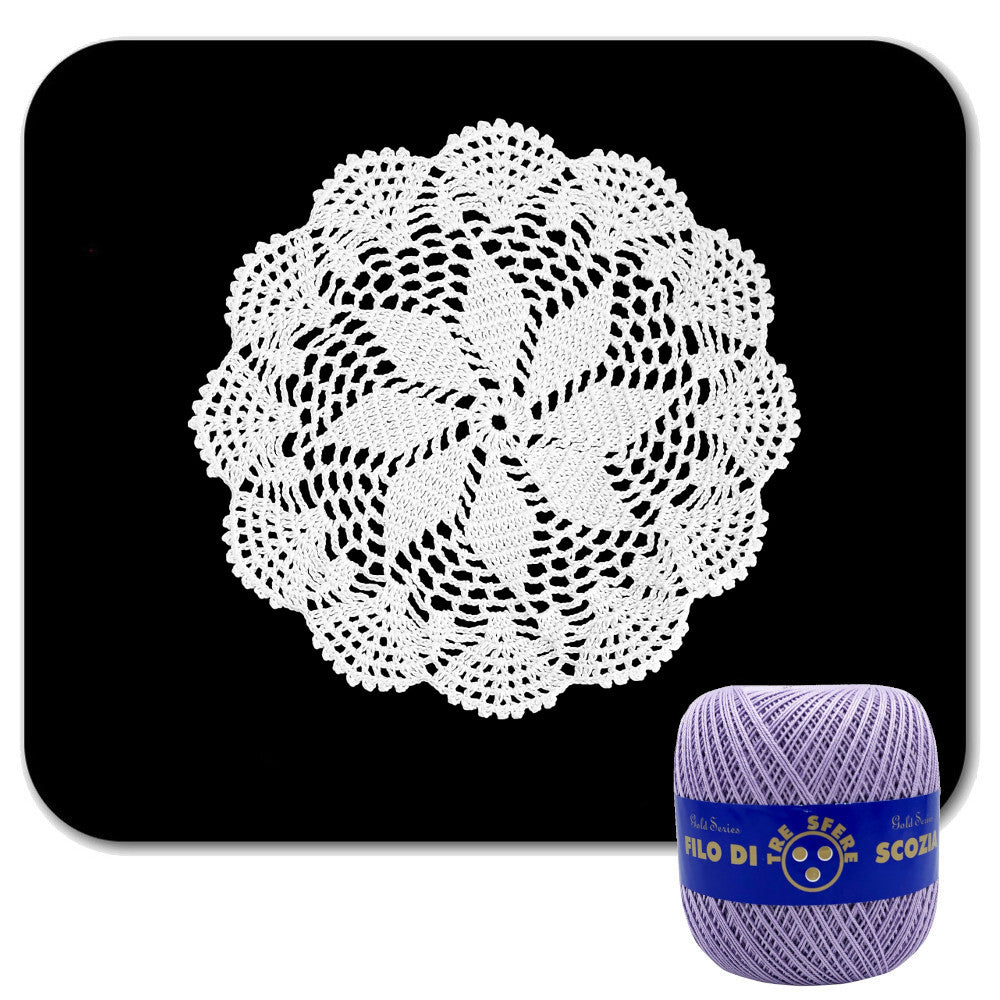 Centrino lilla rotondo ad uncinetto in cotone 22 cm