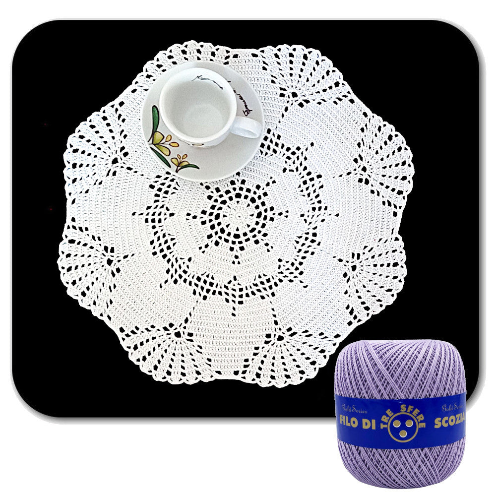 Centrino lilla rotondo con cuori ad uncinetto 34 cm