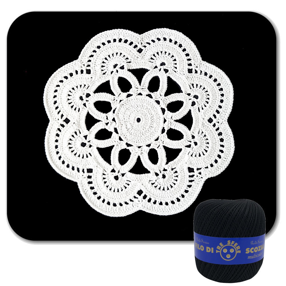 Centrino nero rotondo ad uncinetto 22 cm