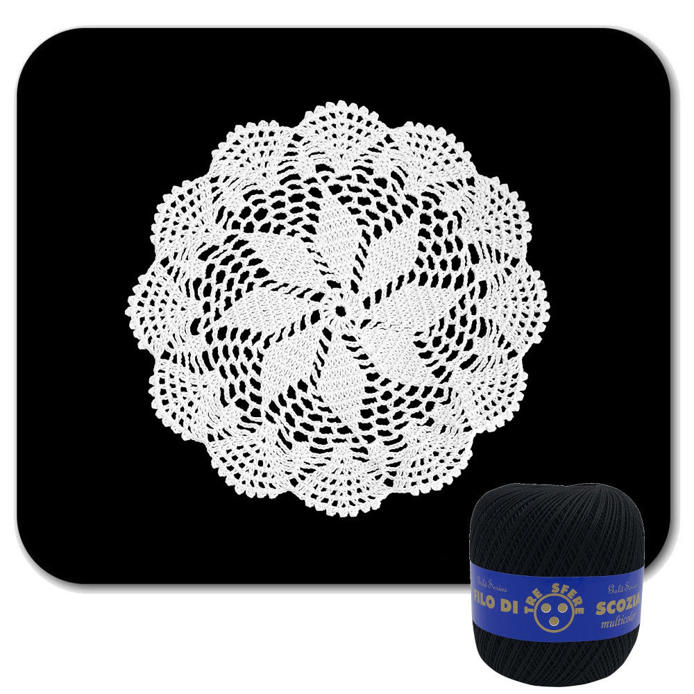 Centrino nero rotondo ad uncinetto in cotone 22 cm