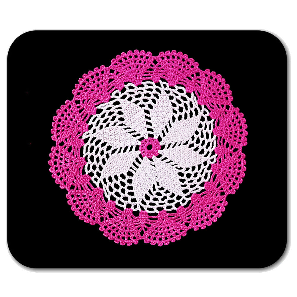 Centrino rosa chiaro e fucsia rotondo ad uncinetto 22 cm