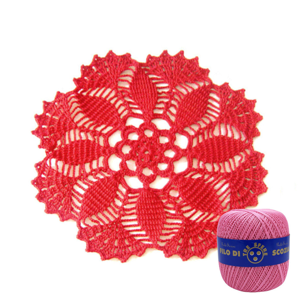 Centrino rosa scuro rotondo ad uncinetto 26 cm