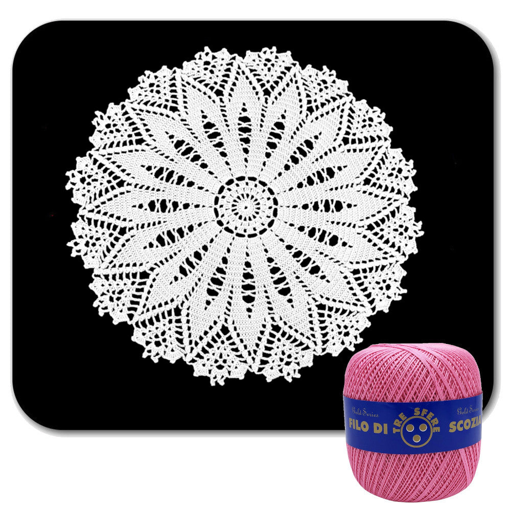 Centrino rosa scuro rotondo ad uncinetto in cotone 37 cm