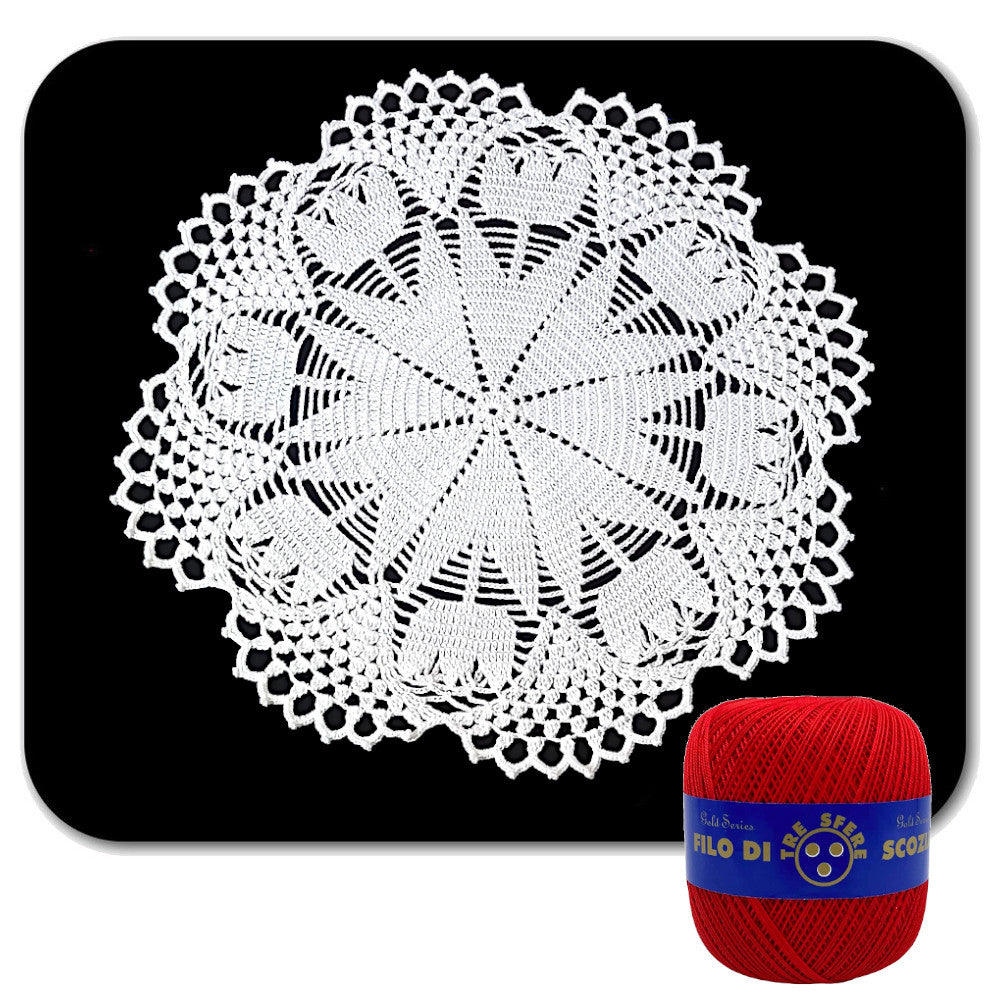 Centrino rosso con tulipani ad uncinetto 40 cm