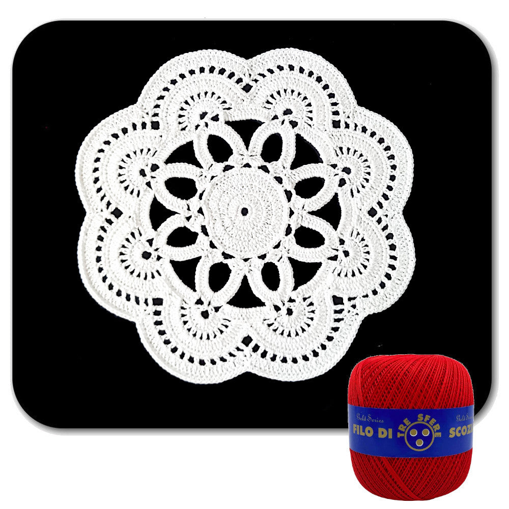 Centrino rosso rotondo ad uncinetto 22 cm