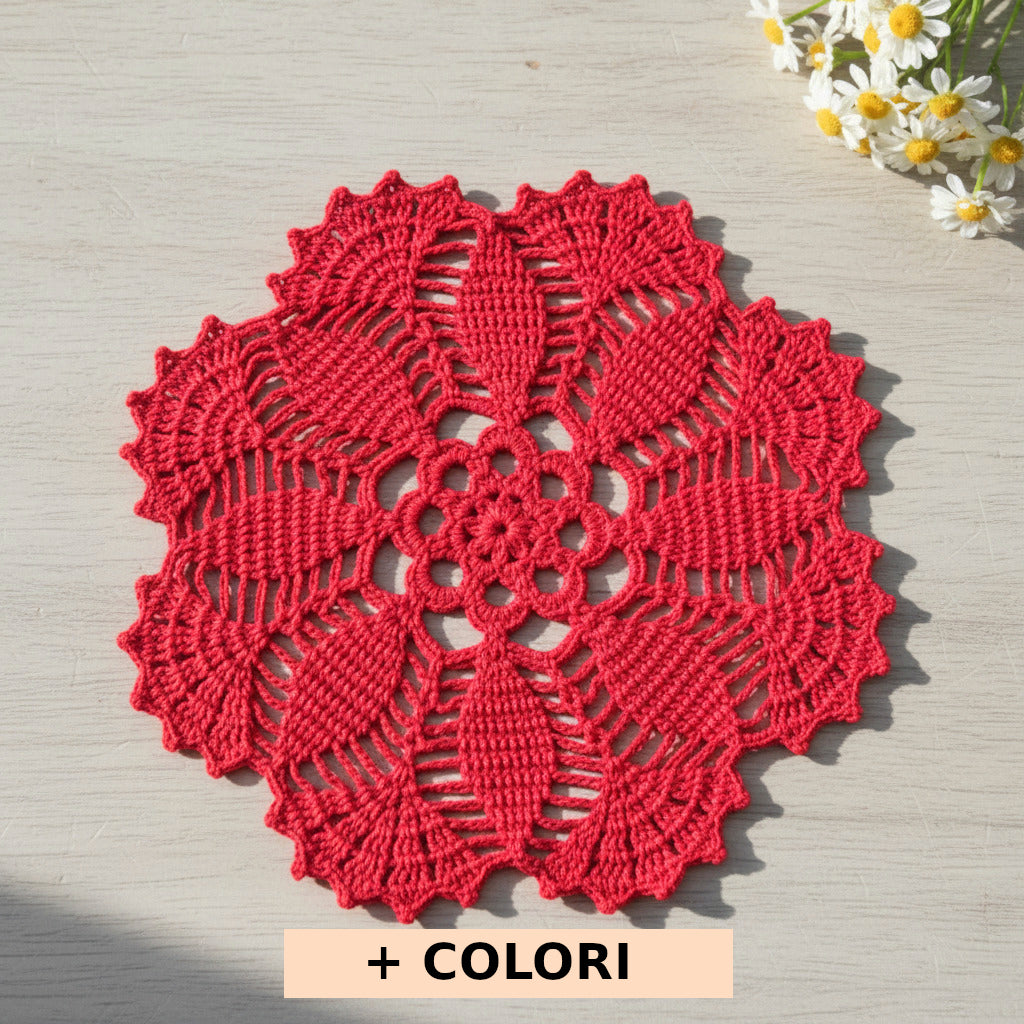 Centrino rosso rotondo ad uncinetto 26 cm 34CN