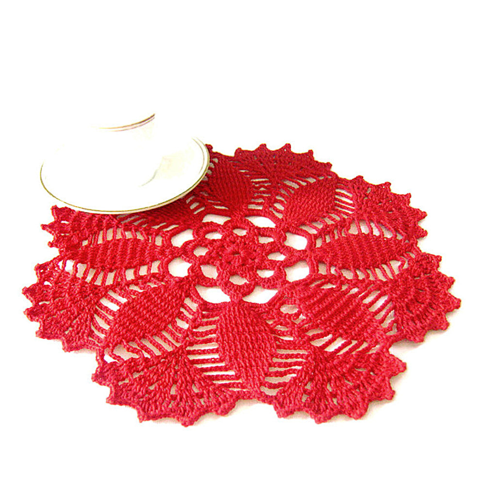 Centrino rosso rotondo ad uncinetto 26 cm