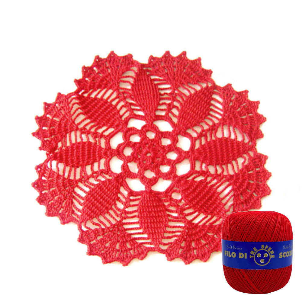 Centrino rosso rotondo ad uncinetto 26 cm