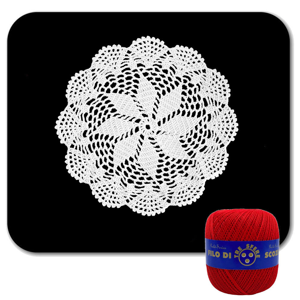 Centrino rosso rotondo ad uncinetto in cotone 22 cm