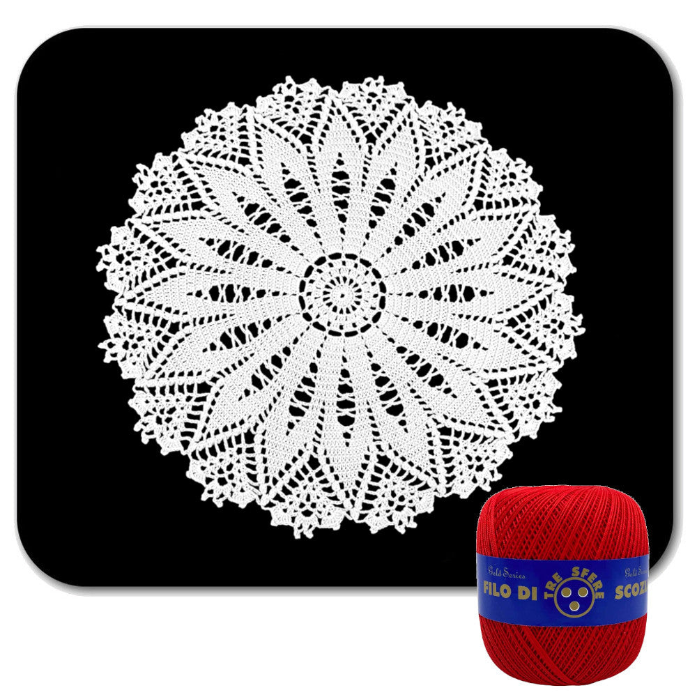 Centrino rosso rotondo ad uncinetto in cotone 37 cm