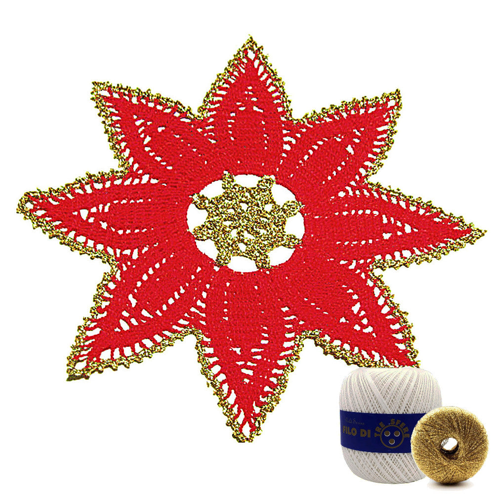 Centrino stella di Natale bianco e oro ad uncinetto 35 cm