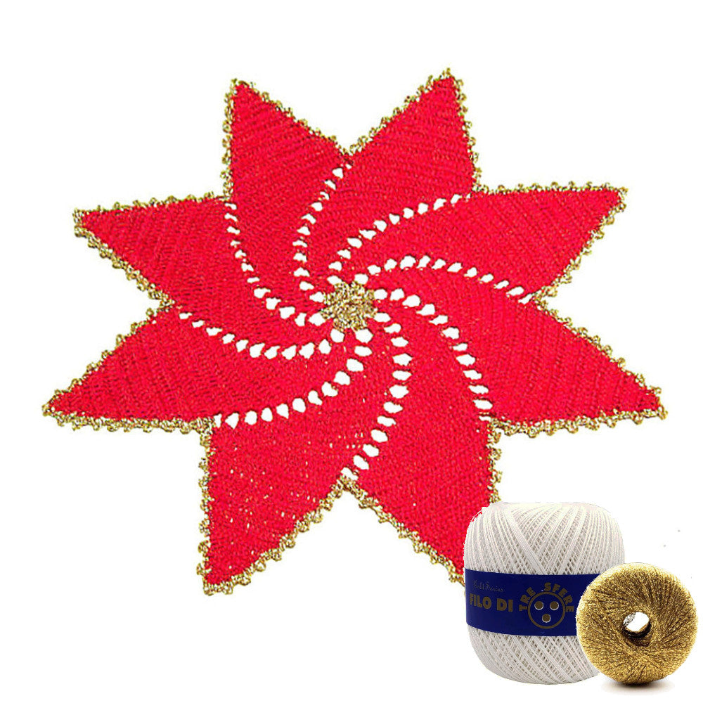 Centrino stella di Natale bianco e oro ad uncinetto 36 cm