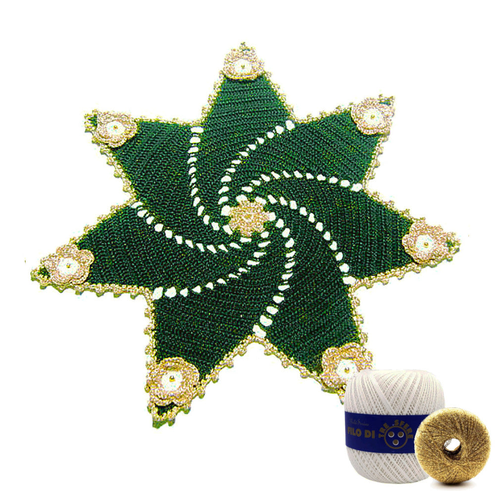 Centrino stella di Natale bianco e oro ad uncinetto 36 cm